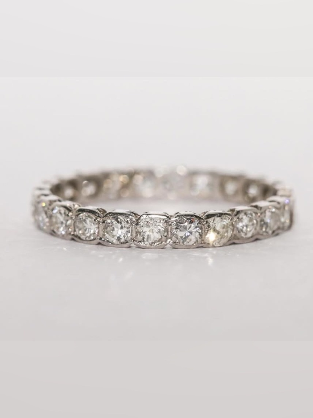 Art Deco Platinum Old European Diamond Eternity Band Ring Size 7.5 Antique - Picture 4 of 13